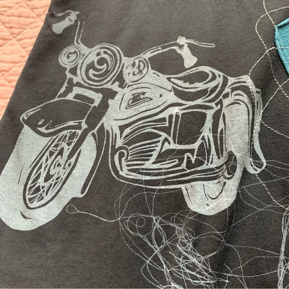 Eve Lavoie black midi skirt blue fabric flower & motocycle print in grey medium - Picture 3 of 8